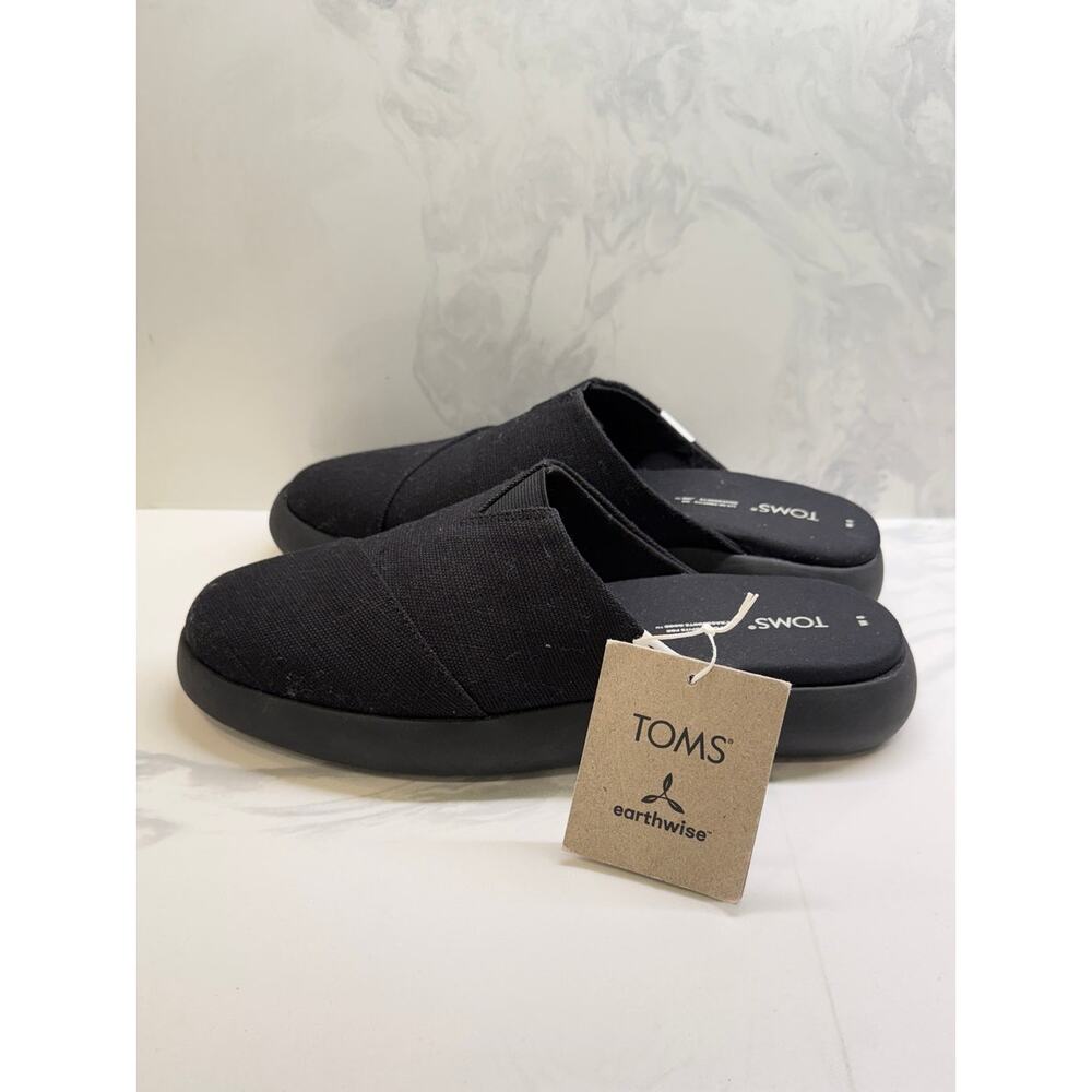 TOMS Alpargata Mule Black Canvas Slip On Casual Shoes Women 8 NWT